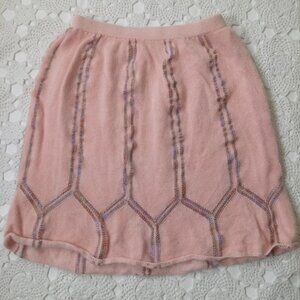 Vtg A Line Skirt Sweater Knit Angora Pink Geometric Elastic Waist Small Women XS